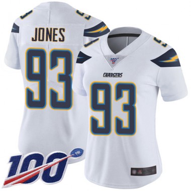 Los Angeles Chargers NFL Football Justin Jones White Jersey Women Limited 93 Road 100th Season Vapor Untouchable